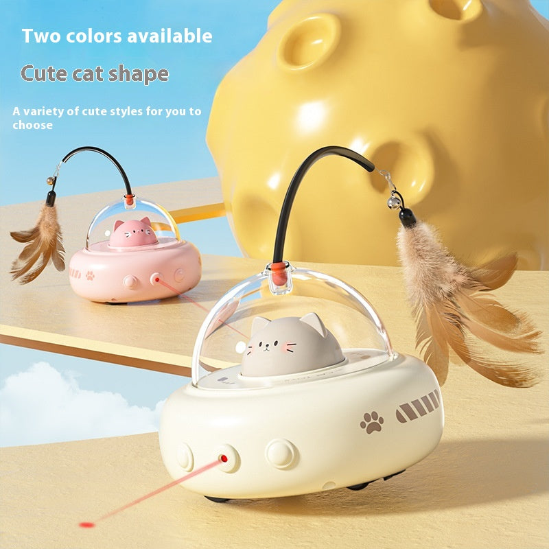Automatic Rotating Cat Toy with Feather Wand