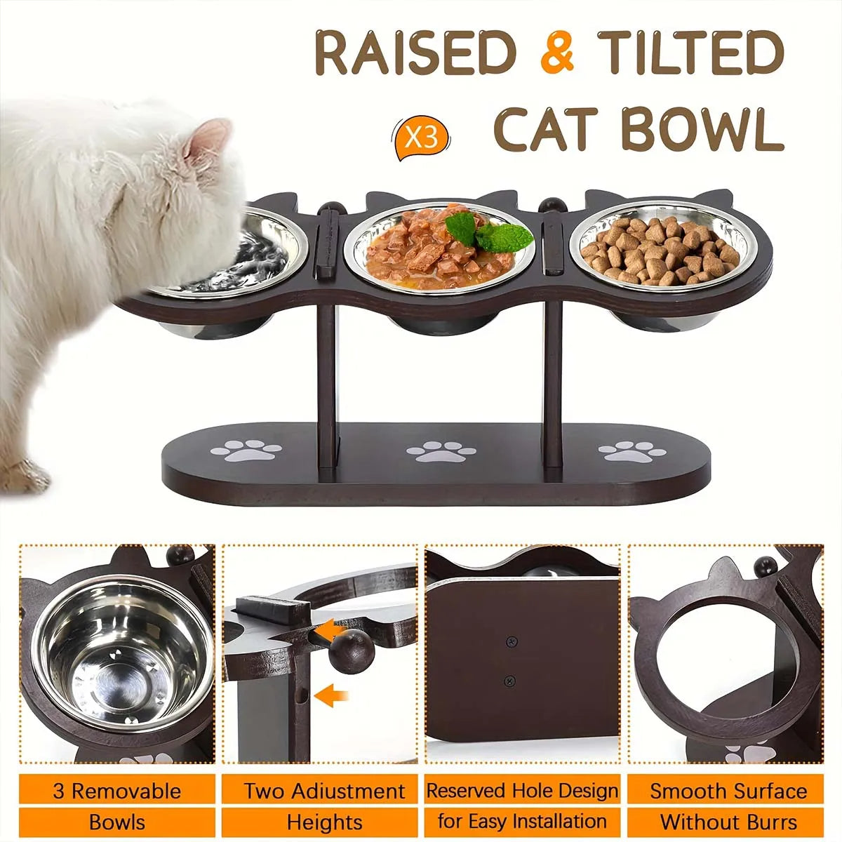 Elevated Cat Bowl 3 Steel Dishes