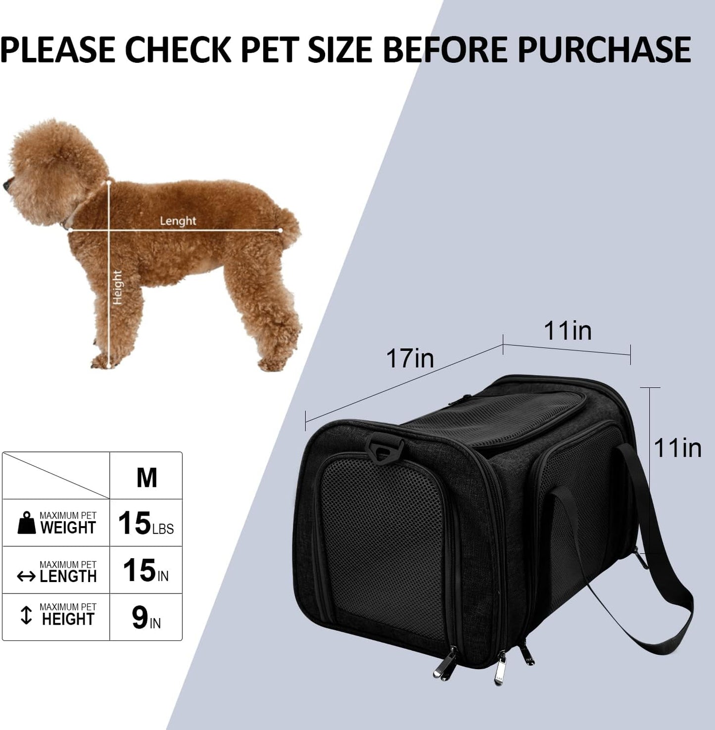 Dog & Cat Carrier Bag up to 15 lbs