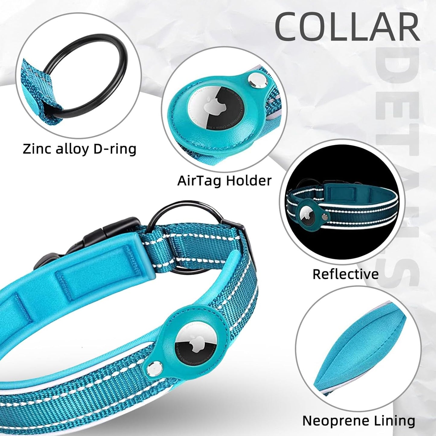 AirTag Dog Collar with Reflective Stitching