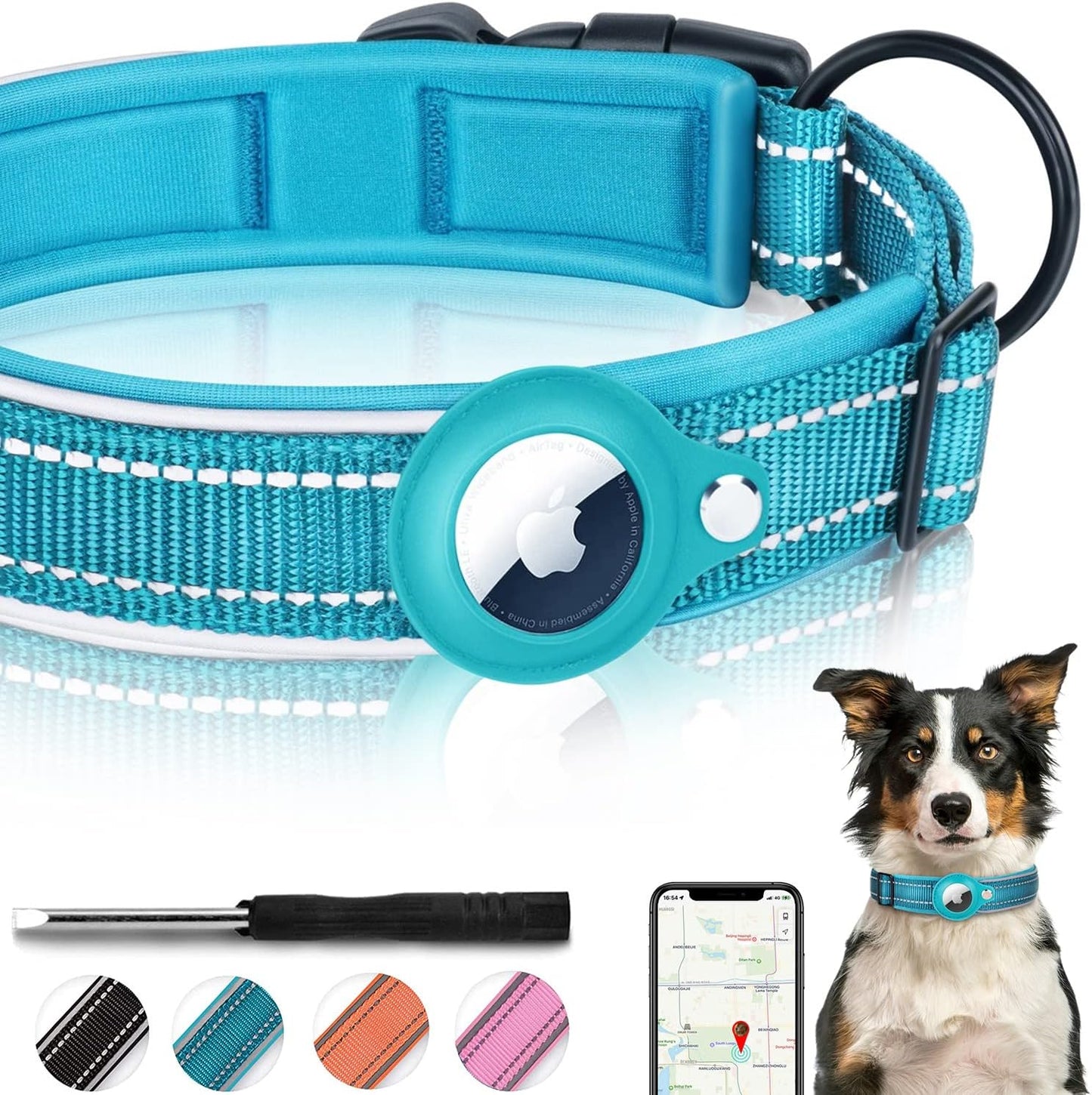 AirTag Dog Collar with Reflective Stitching