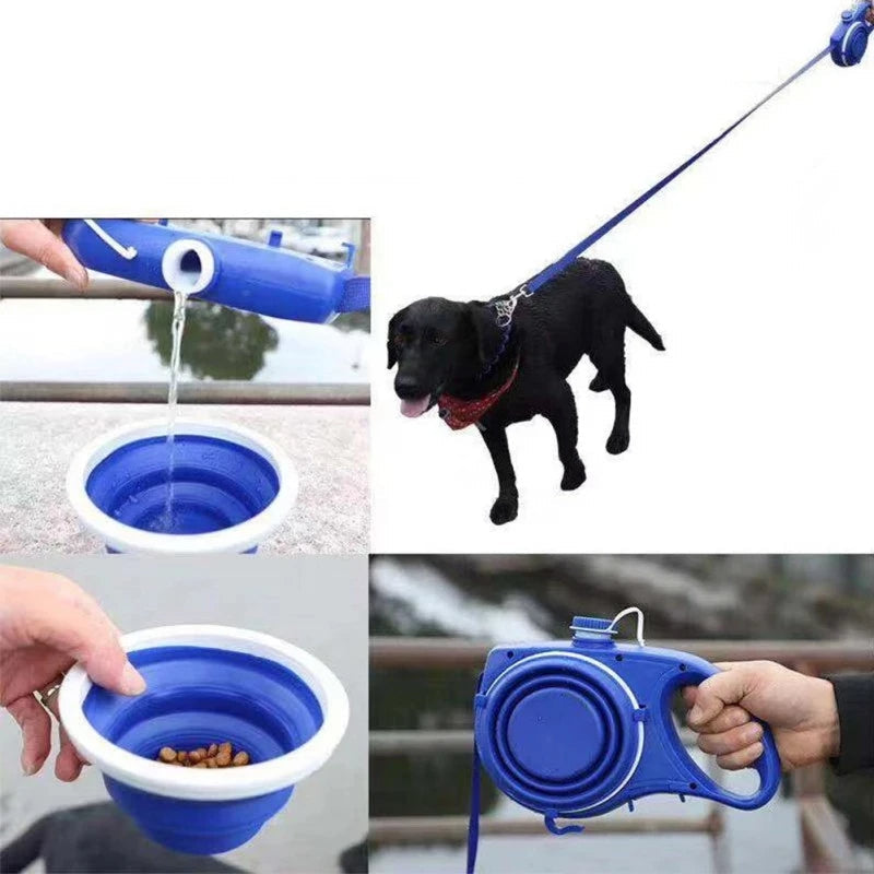 4-in-1 Dog Leash with Water Bottle and Bowl
