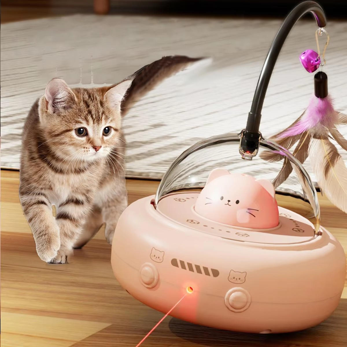 Automatic Rotating Cat Toy with Feather Wand